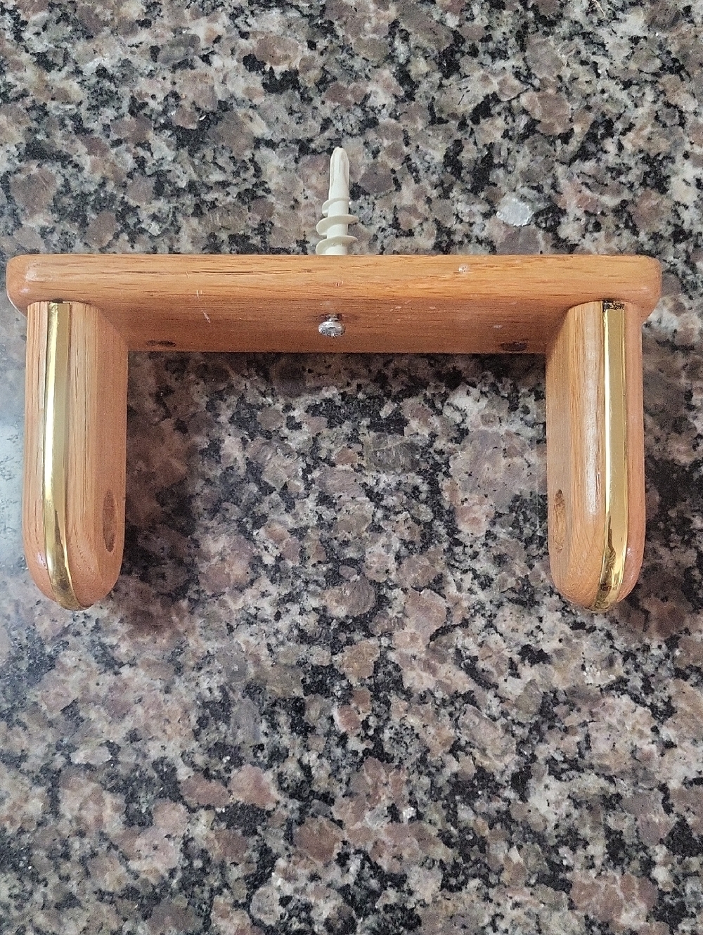 Wood and Brass Toilet Paper Holder without Plastic Roller used good condition